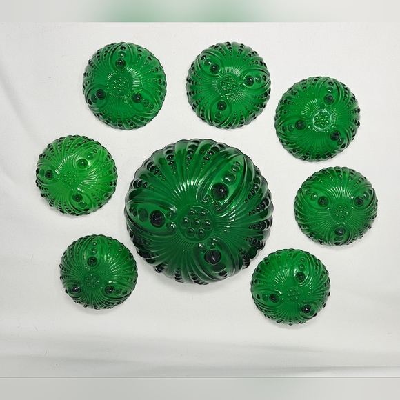 ANCHOR HOCKING Oyster & Pearl emerald salad set vintage 1950's - Picture 6 of 11